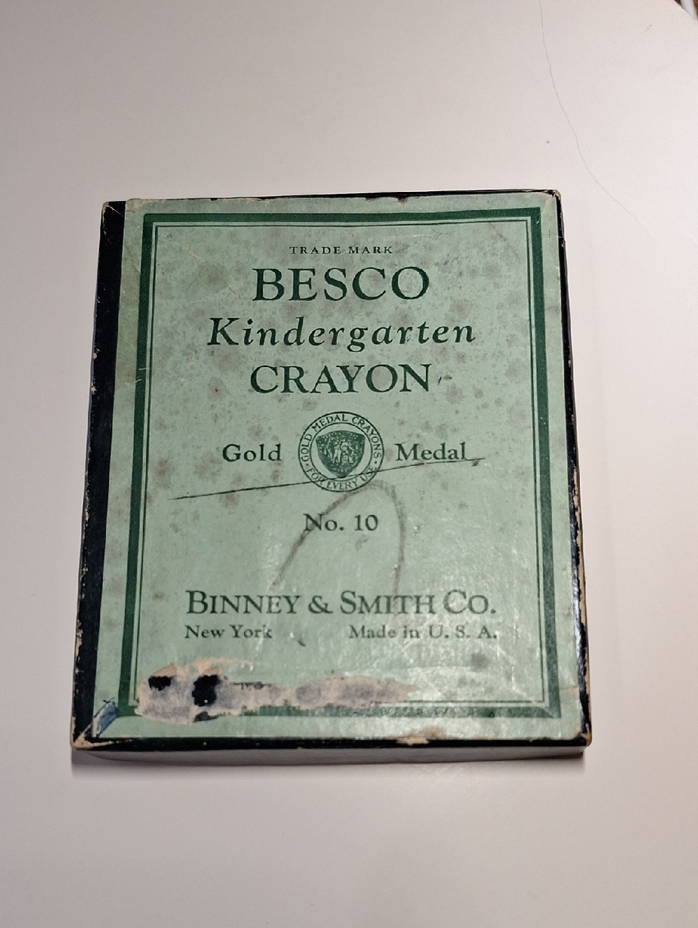 Antique Kindergarten Crayon Box With Crayons